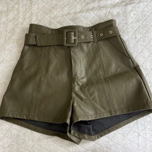 Army Green high waisted leather shorts